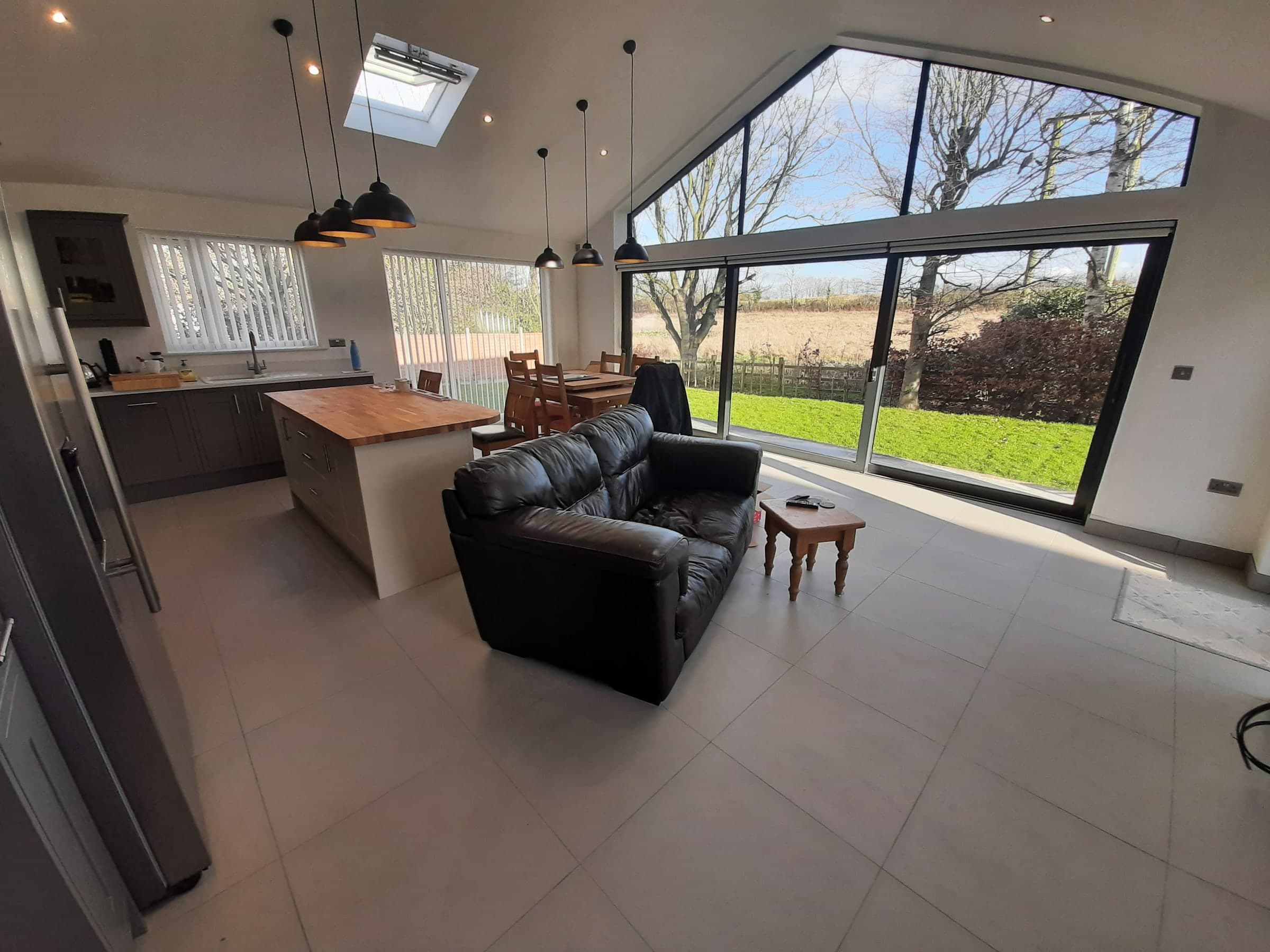 Finished open-plan extension in Washingborough with kitchen and glazed doors